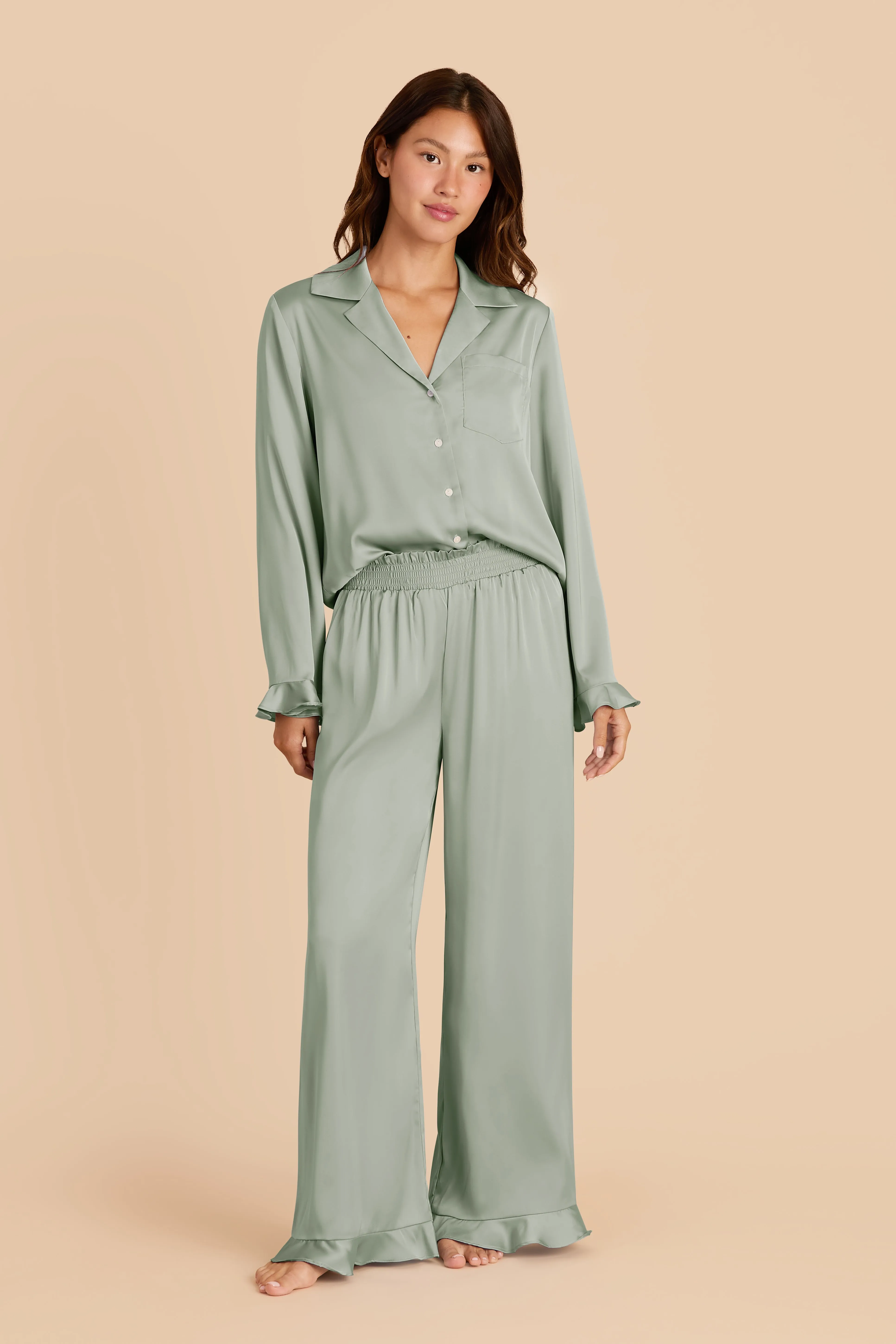 Emma Matte Satin Pajama Set - Sage sold by Birdy Grey