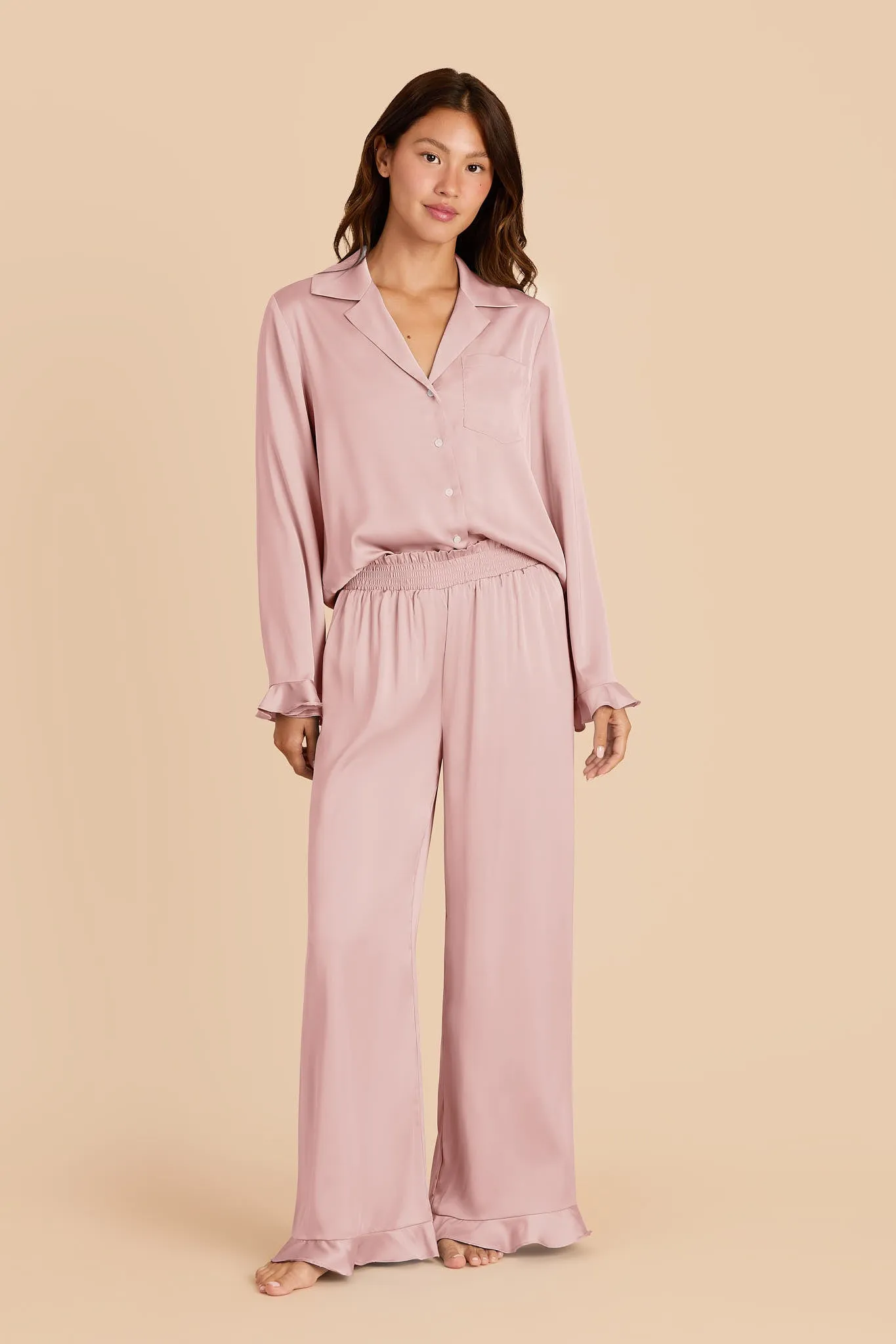 Emma Matte Satin Pajama Set - Dusty Pink sold by Birdy Grey