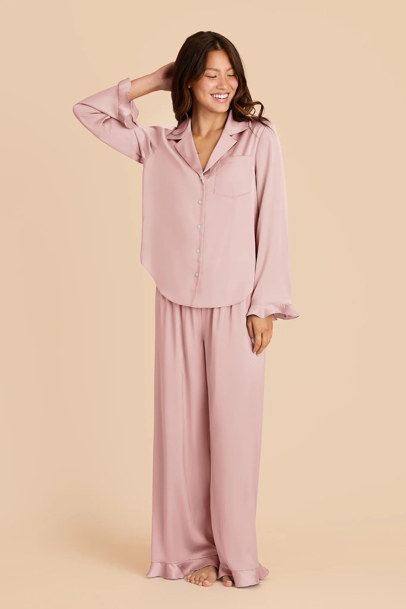 Emma Matte Satin Pajama Set - Dusty Pink sold by Birdy Grey product image thumbnail 4