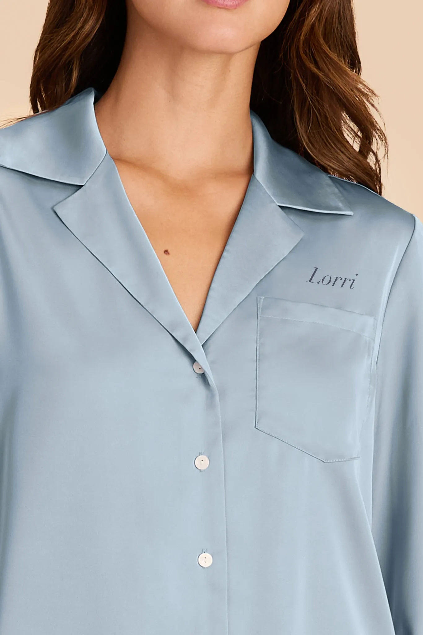 Emma Matte Satin Pajama Set - Dusty Blue sold by Birdy Grey product image thumbnail 2