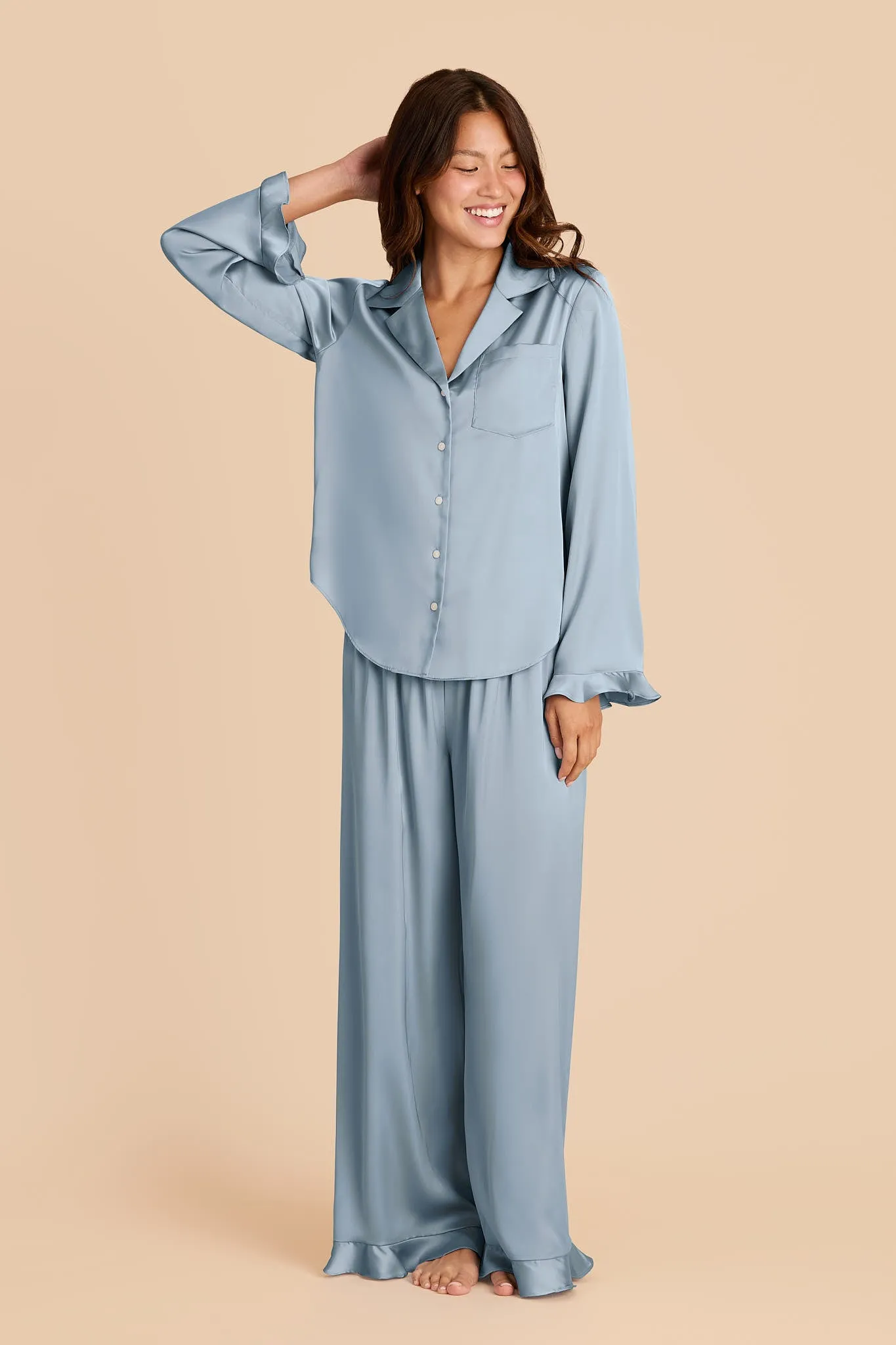 Emma Matte Satin Pajama Set - Dusty Blue sold by Birdy Grey product image thumbnail 3