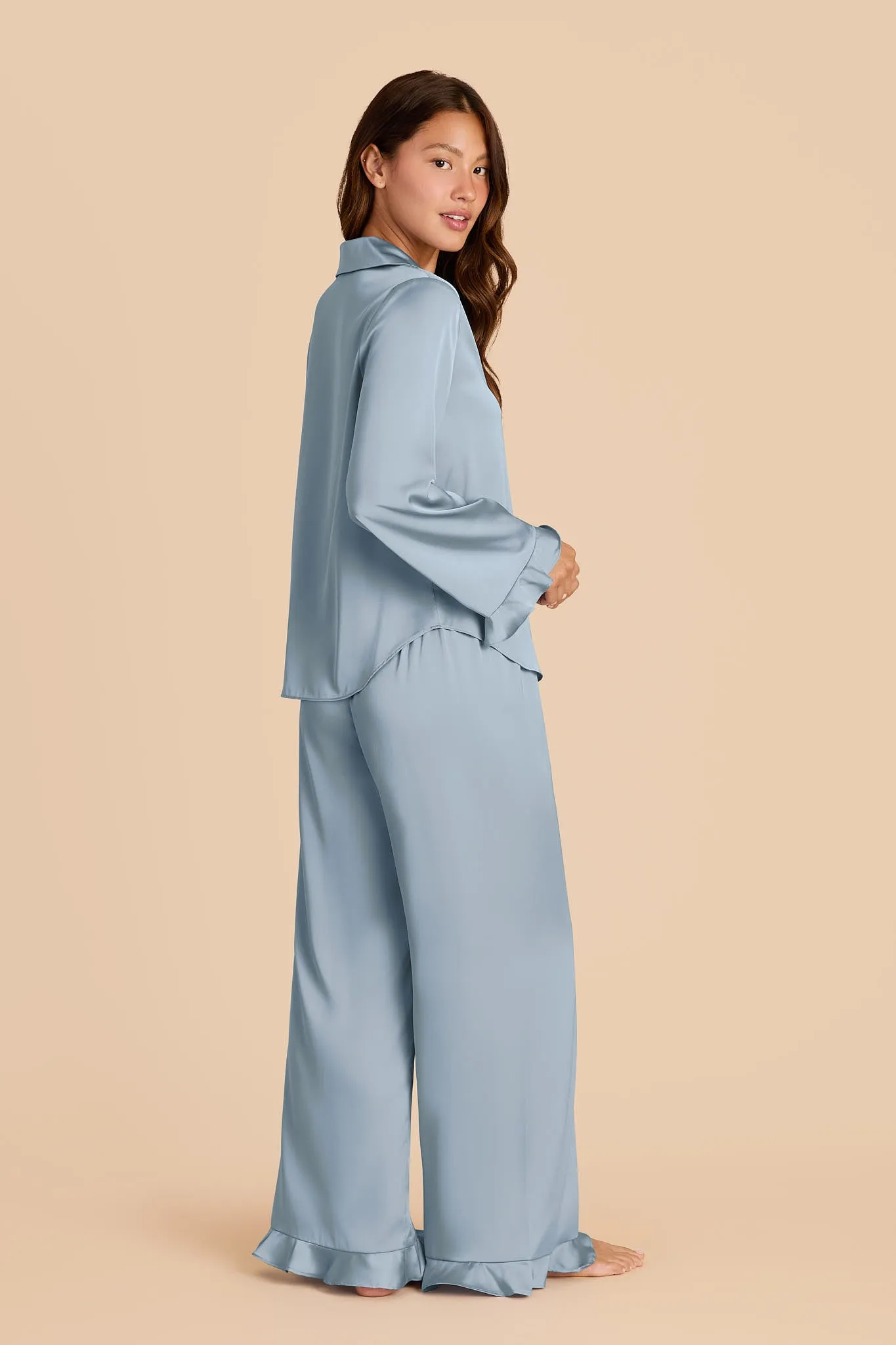 Emma Matte Satin Pajama Set - Dusty Blue sold by Birdy Grey product image thumbnail 5