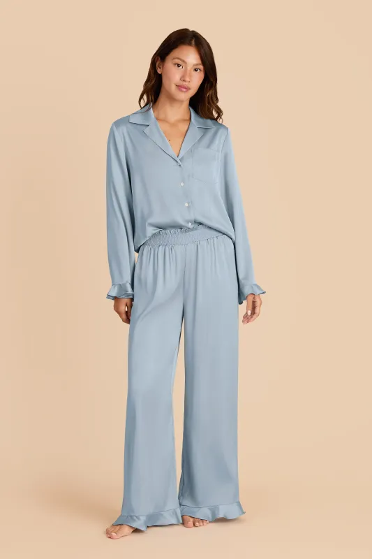Emma Matte Satin Pajama Set - Dusty Blue sold by Birdy Grey