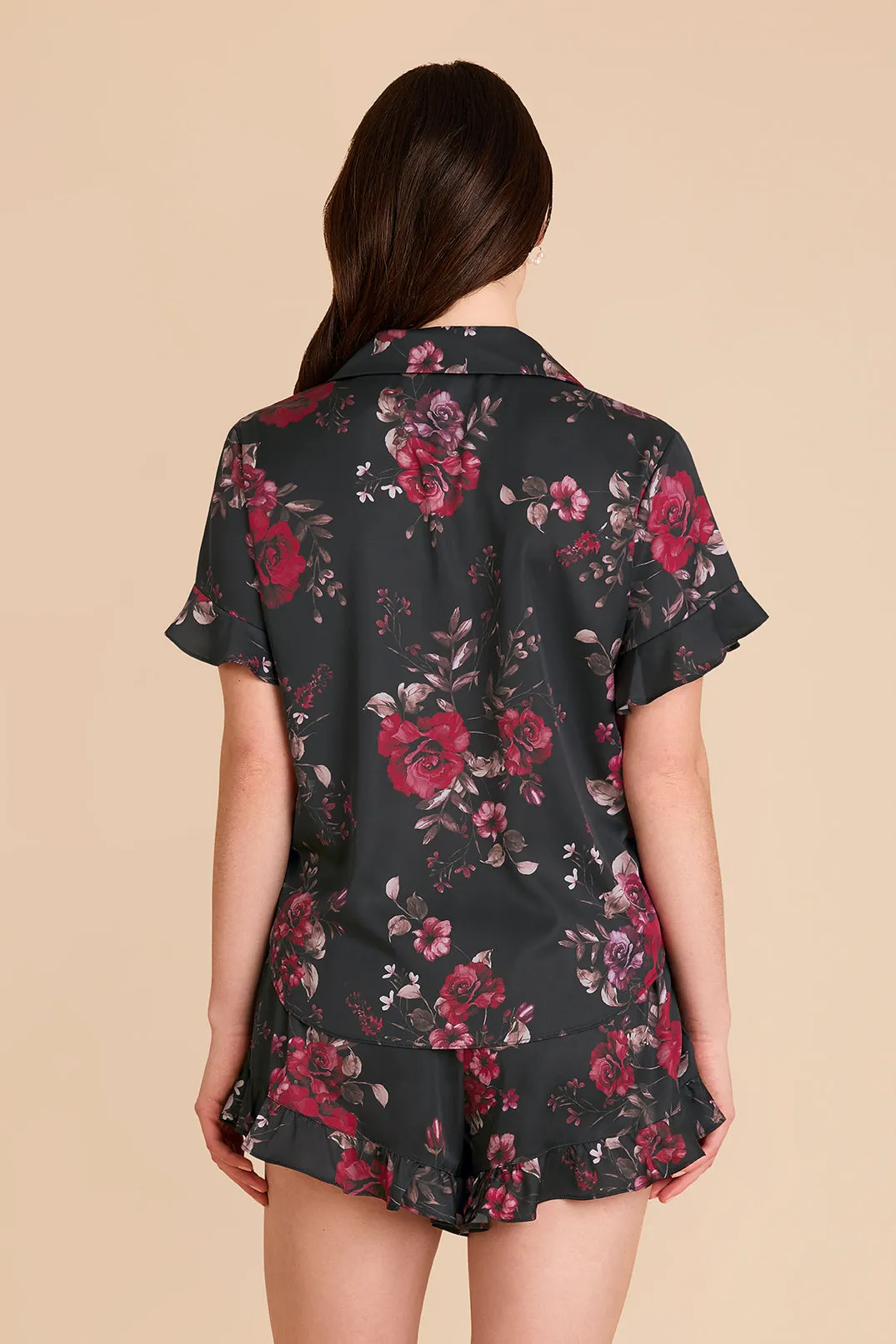 Esther Matte Satin Pajama Set - Black Fleurs D'Amour sold by Birdy Grey product image thumbnail 5