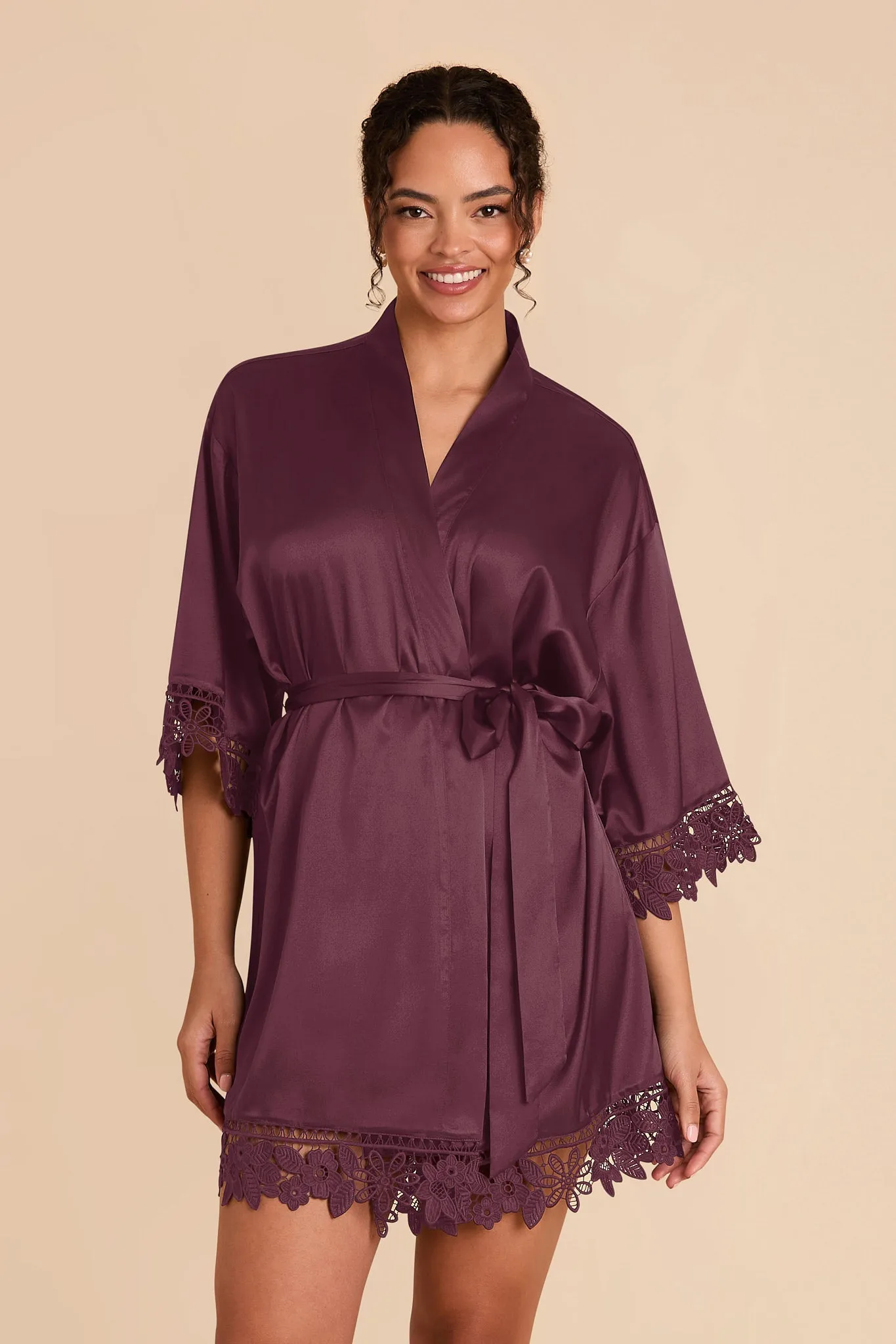 Claudine Shiny Satin Robe - Cabernet sold by Birdy Grey