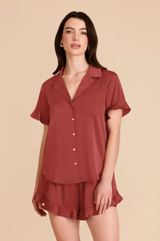 Esther Matte Satin Pajama Set - Auburn sold by Birdy Grey