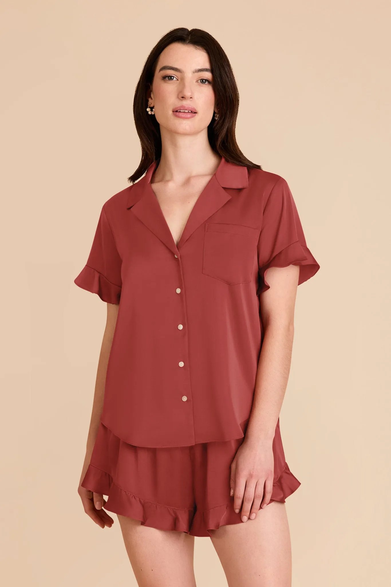 Esther Matte Satin Pajama Set - Auburn sold by Birdy Grey