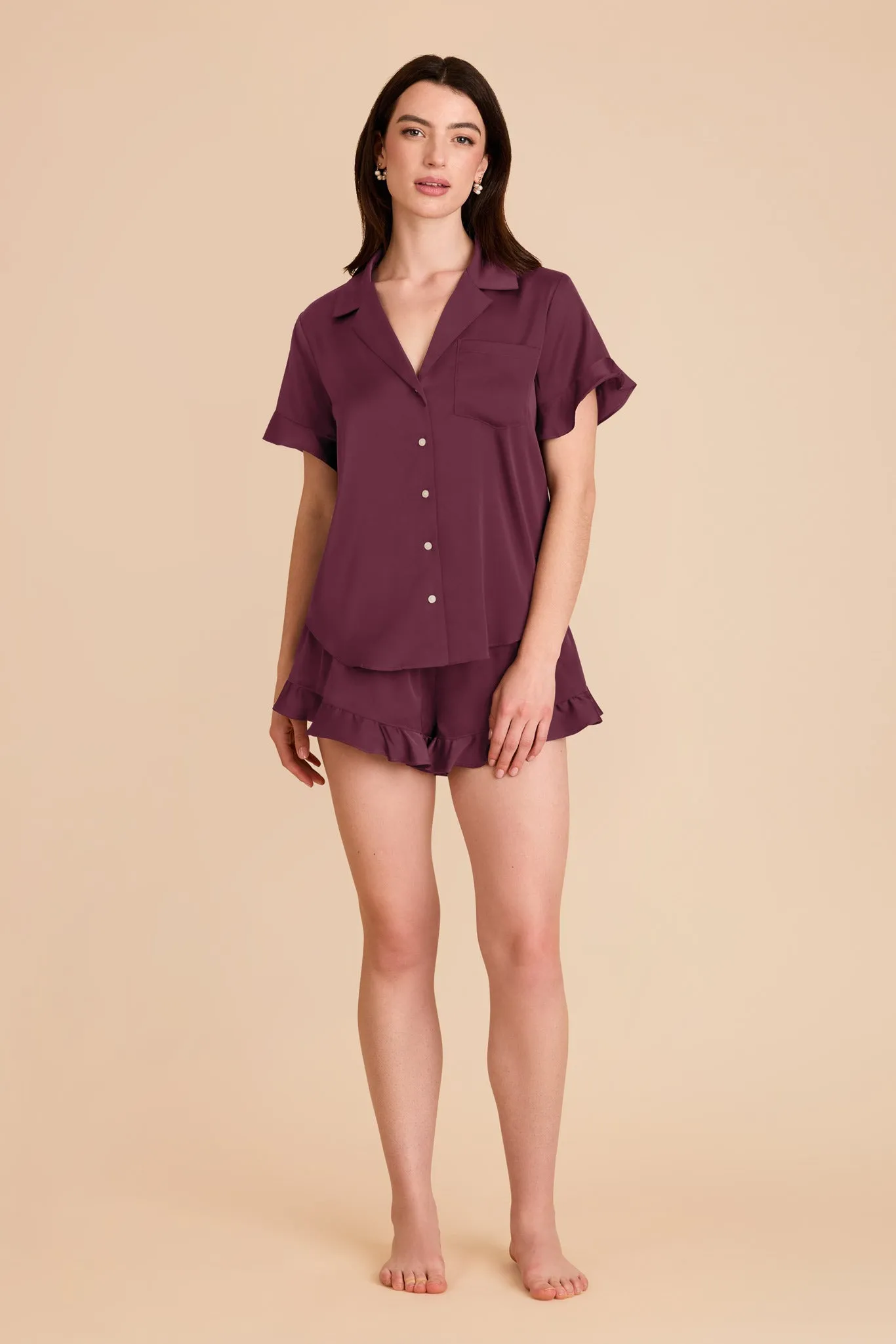 Esther Matte Satin Pajama Set - Cabernet sold by Birdy Grey product image thumbnail 3
