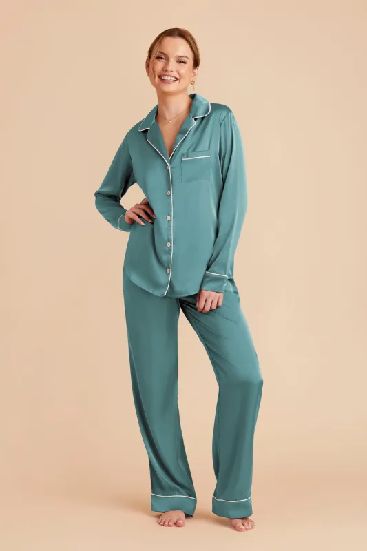 Jenna Matte Satin Pajama Set - Sea Glass sold by Birdy Grey