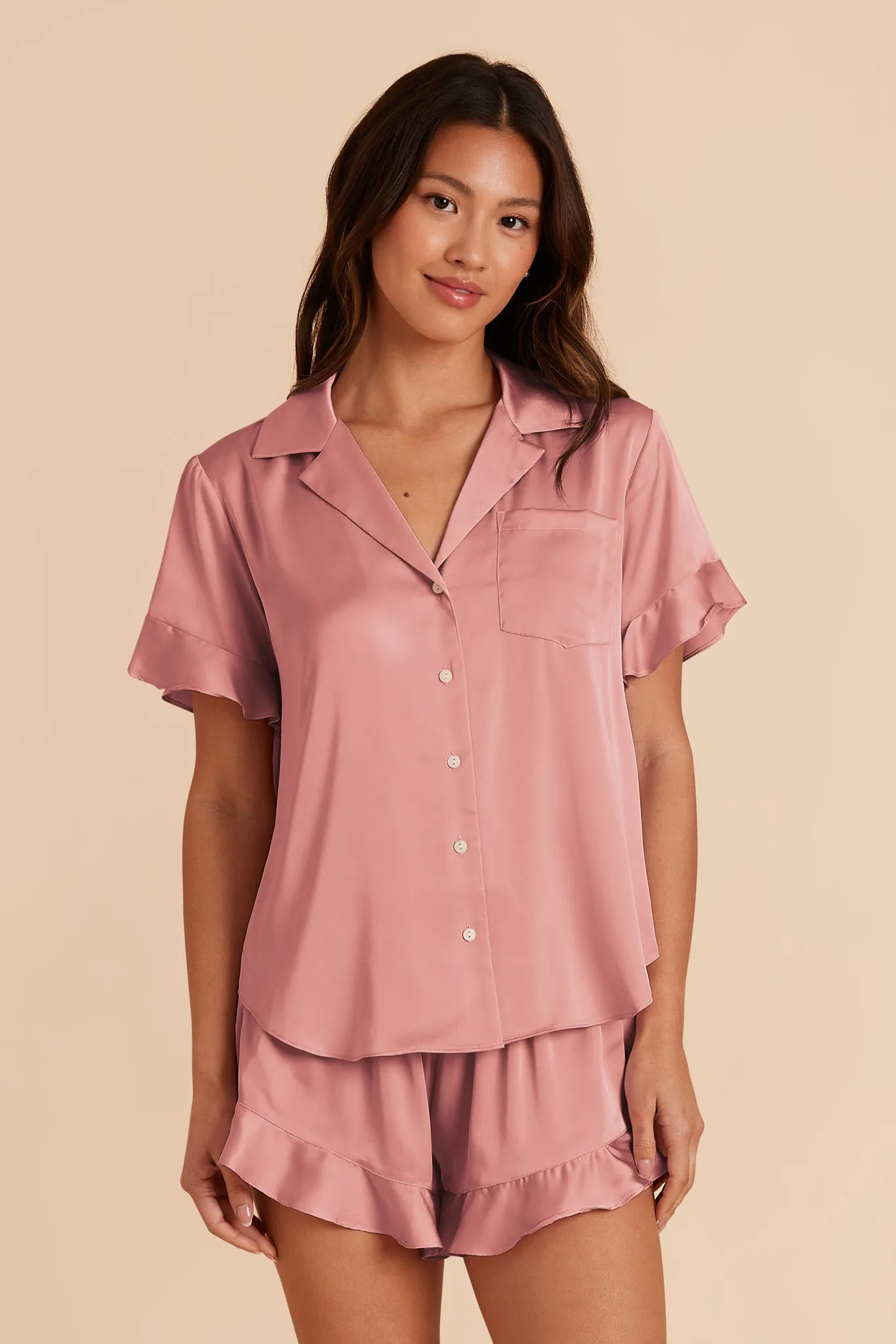 Esther Matte Satin Pajama Set - Dusty Rose sold by Birdy Grey product image thumbnail 3
