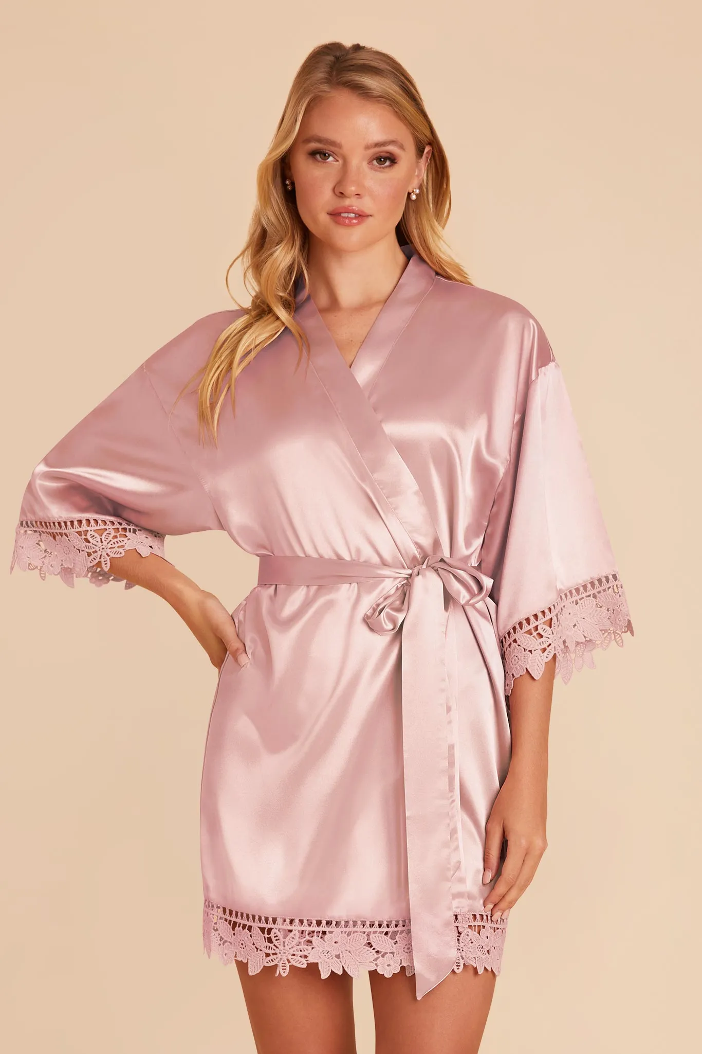 Claudine Shiny Satin Robe - Dusty Pink sold by Birdy Grey product image thumbnail 4
