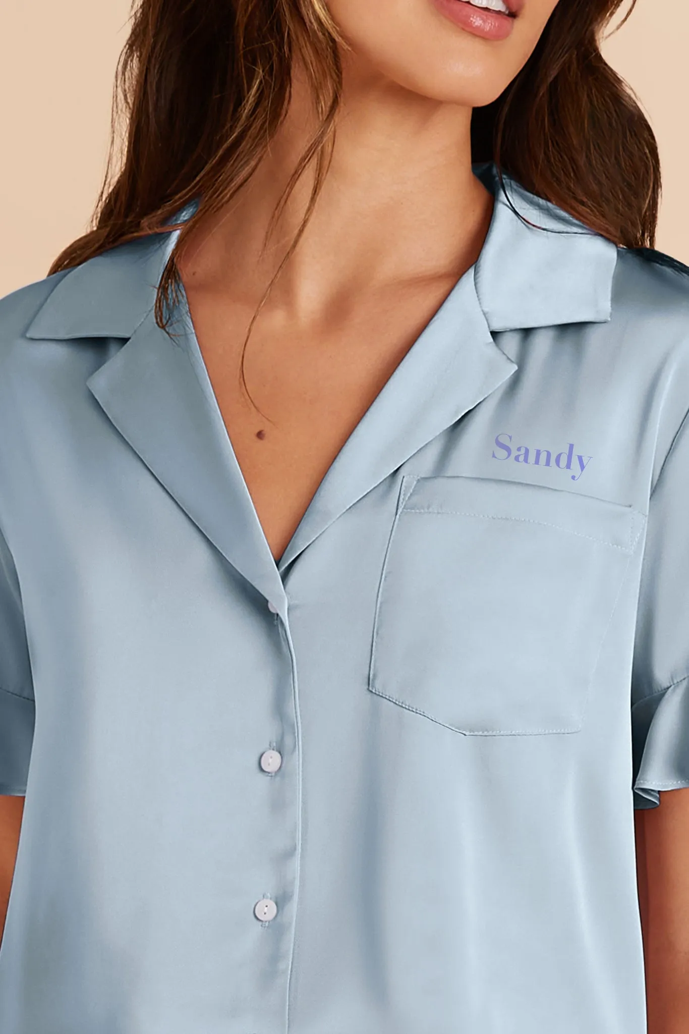 Esther Matte Satin Pajama Set - Dusty Blue sold by Birdy Grey product image thumbnail 2