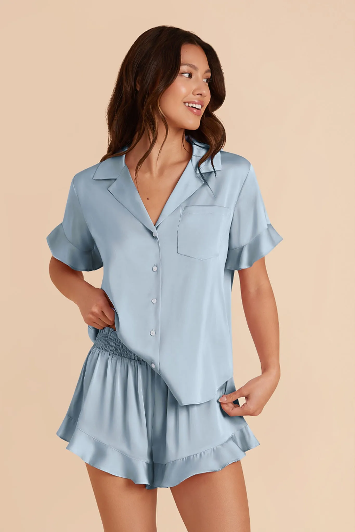 Esther Matte Satin Pajama Set - Dusty Blue sold by Birdy Grey product image thumbnail 5