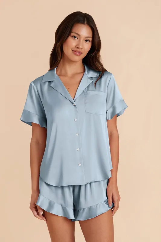 Esther Matte Satin Pajama Set - Dusty Blue sold by Birdy Grey