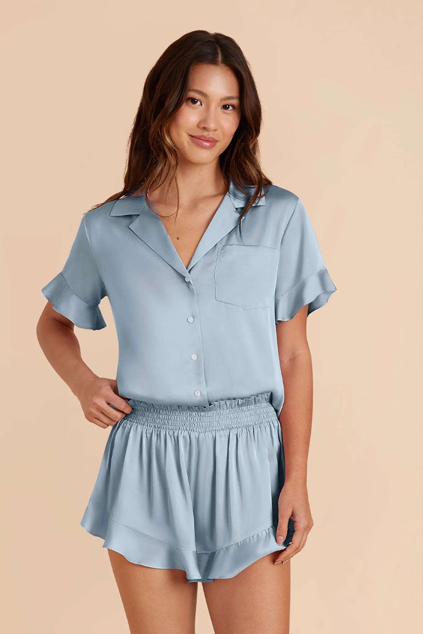 Esther Matte Satin Pajama Set - Dusty Blue sold by Birdy Grey product image thumbnail 3