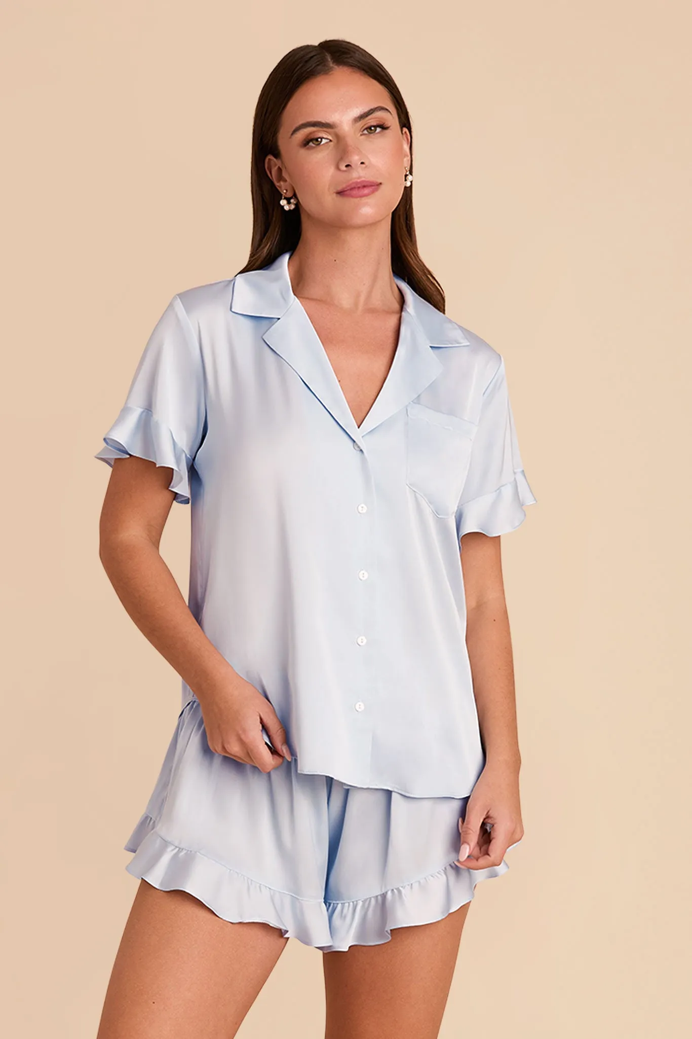 Esther Matte Satin Pajama Set - Mist Blue sold by Birdy Grey