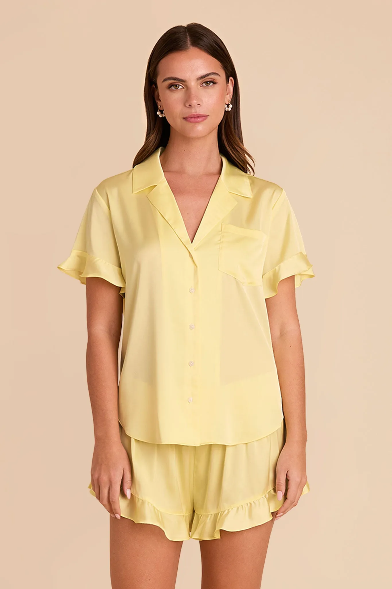 Esther Matte Satin Pajama Set - Lemon Sorbet sold by Birdy Grey