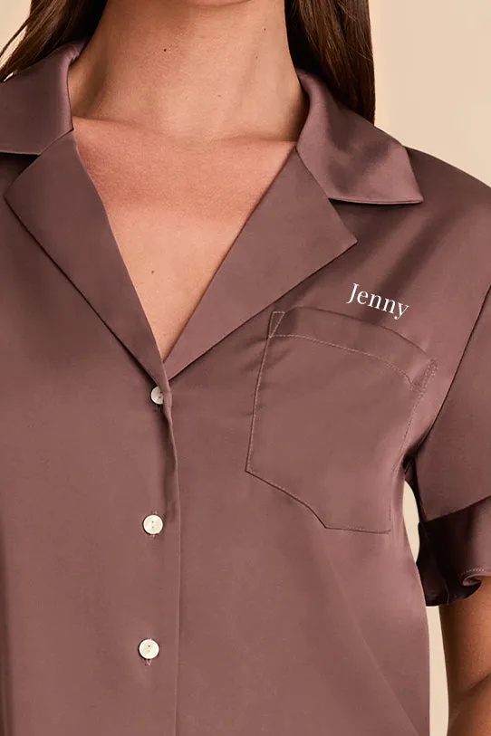 Esther Matte Satin Pajama Set - Chocolate Brown sold by Birdy Grey product image thumbnail 2