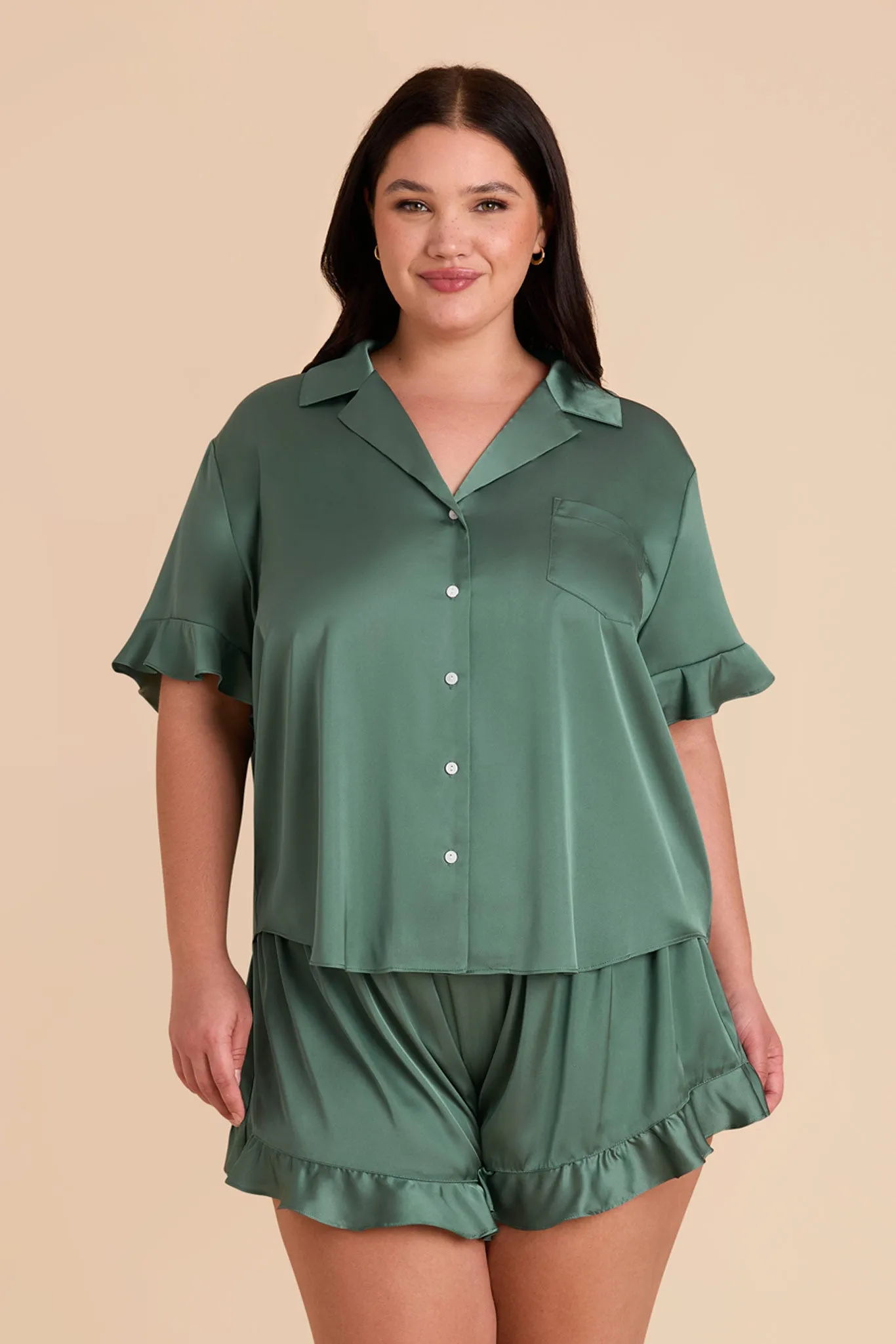 Esther Matte Satin Pajama Set - Eucalyptus sold by Birdy Grey product image thumbnail 3