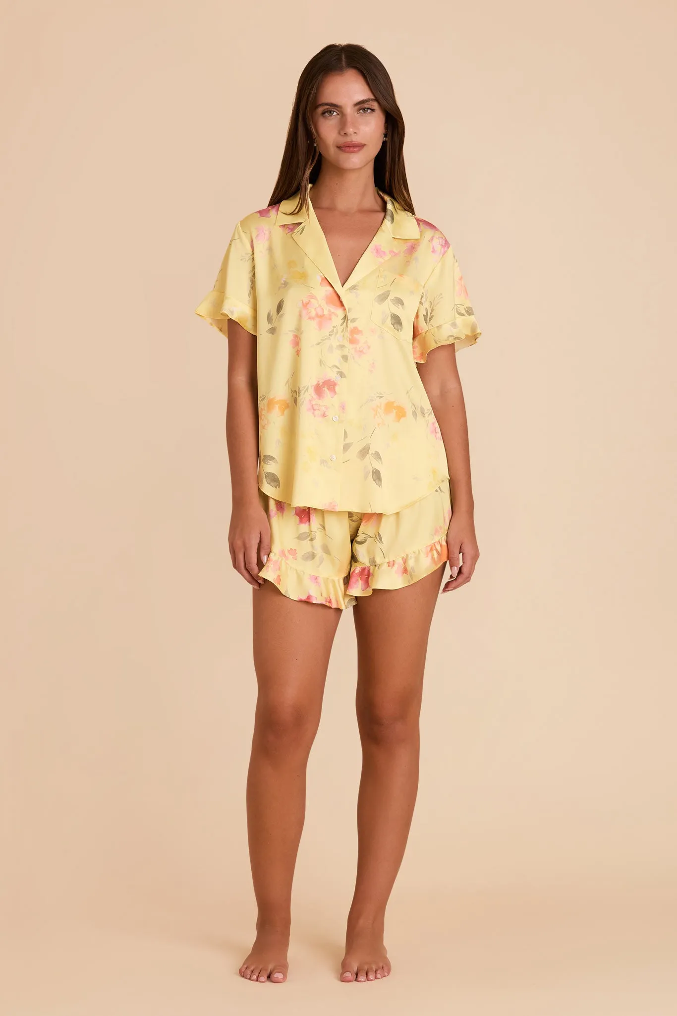 Esther Matte Satin Pajama Set - Pale Yellow Rococo Floral sold by Birdy Grey product image thumbnail 3