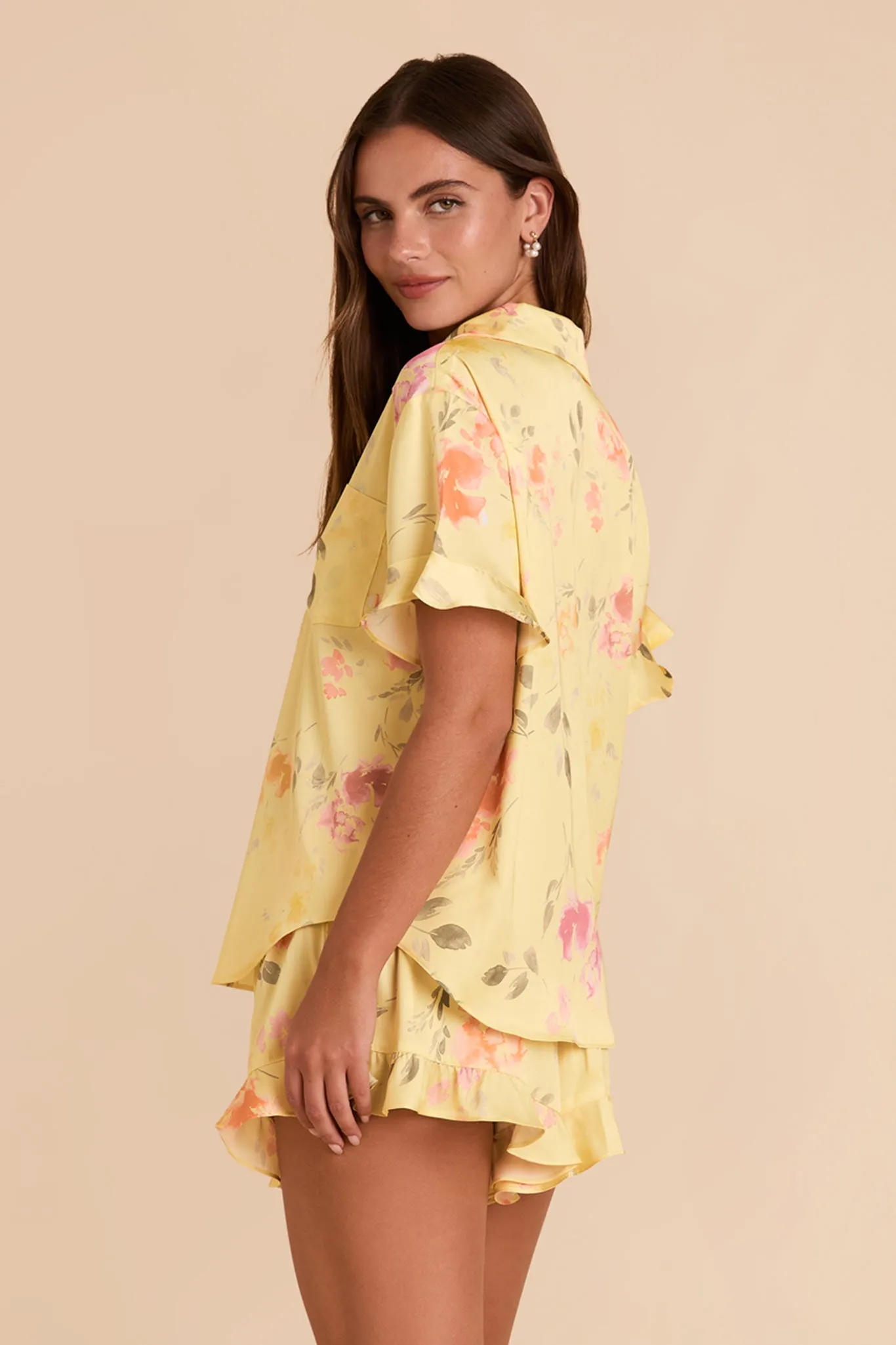 Esther Matte Satin Pajama Set - Pale Yellow Rococo Floral sold by Birdy Grey product image thumbnail 4