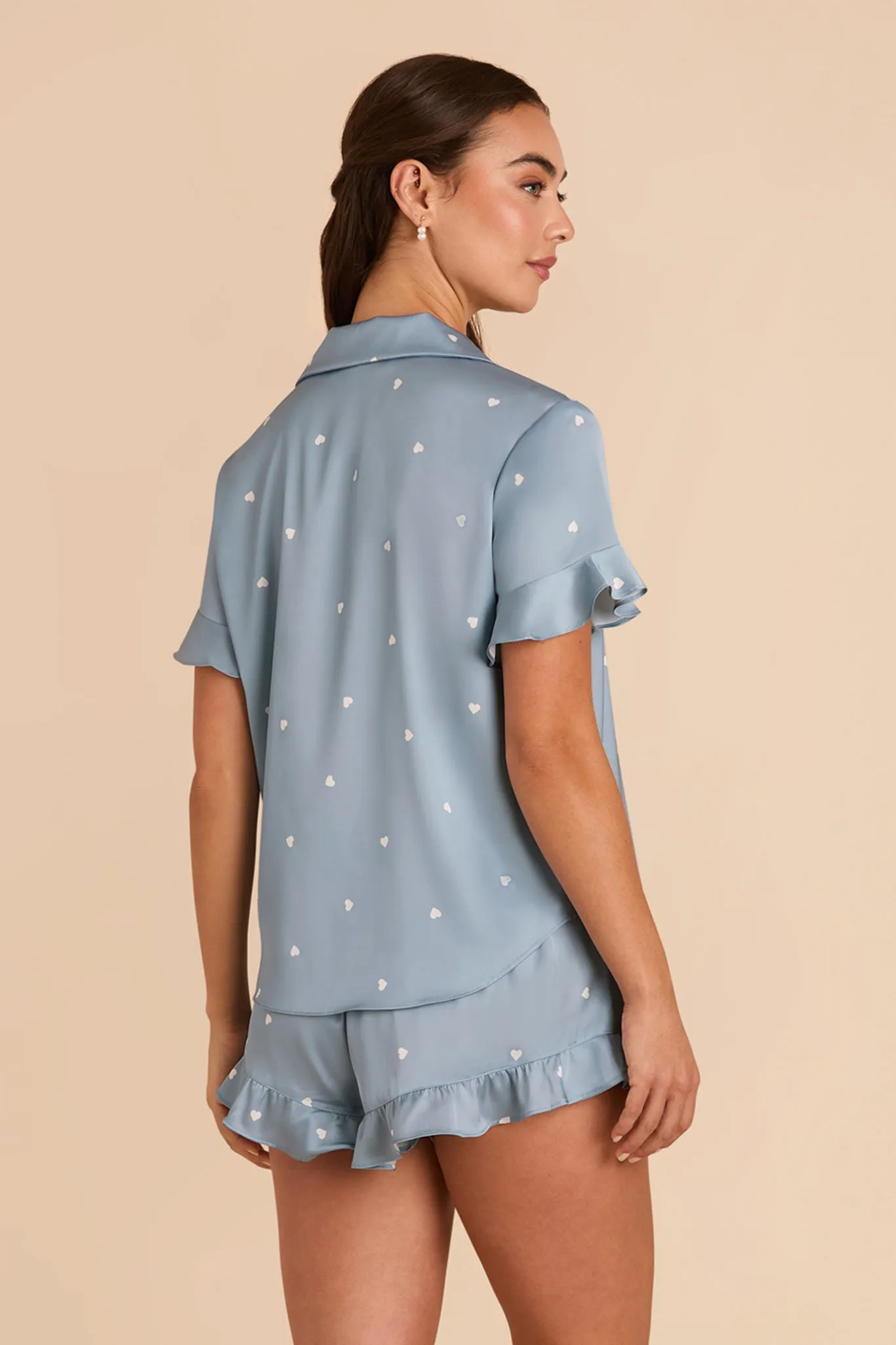 Esther Matte Satin Pajama Set - Dusty Blue White Hearts sold by Birdy Grey product image thumbnail 5