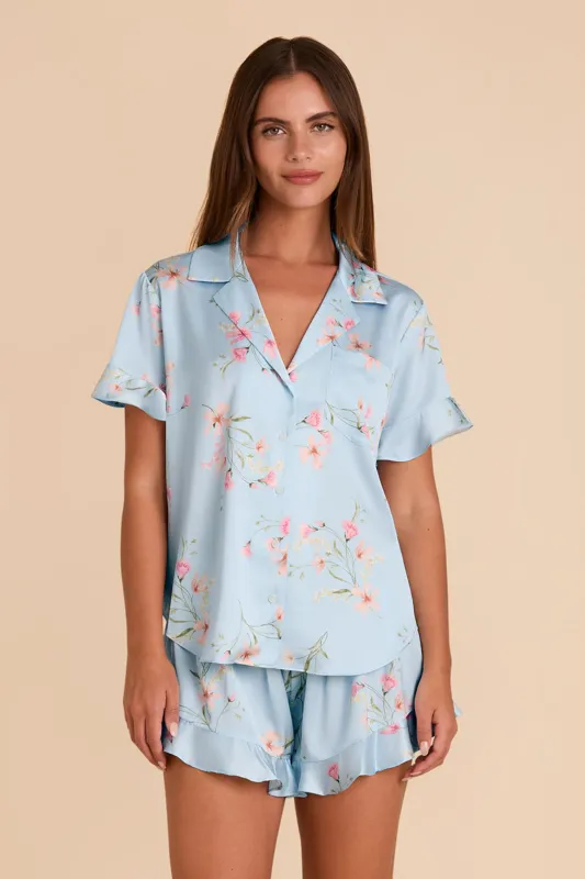 Esther Matte Satin Pajama Set - Blue Mist Le Fleur sold by Birdy Grey