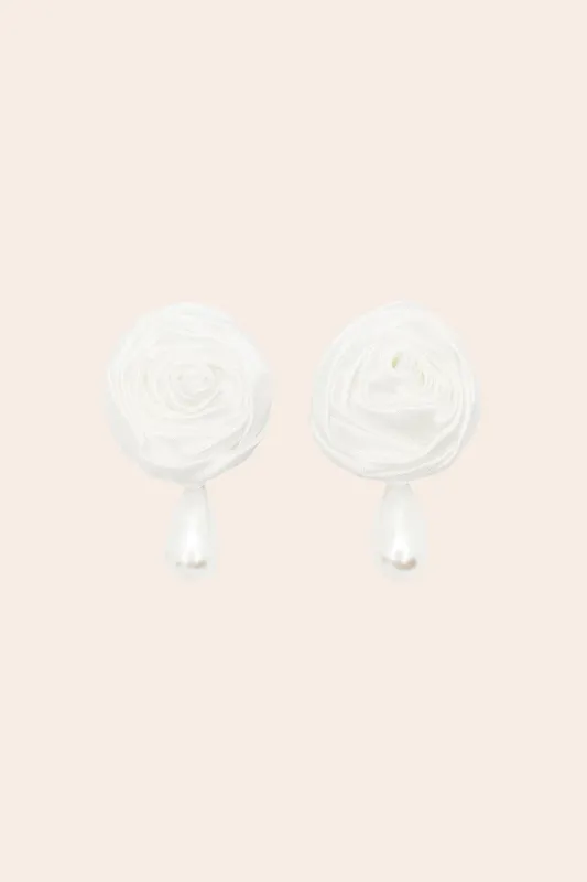 Rosette Earrings - White sold by Birdy Grey
