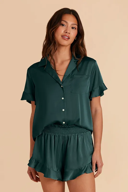 Esther Matte Satin Pajama Set - Emerald sold by Birdy Grey