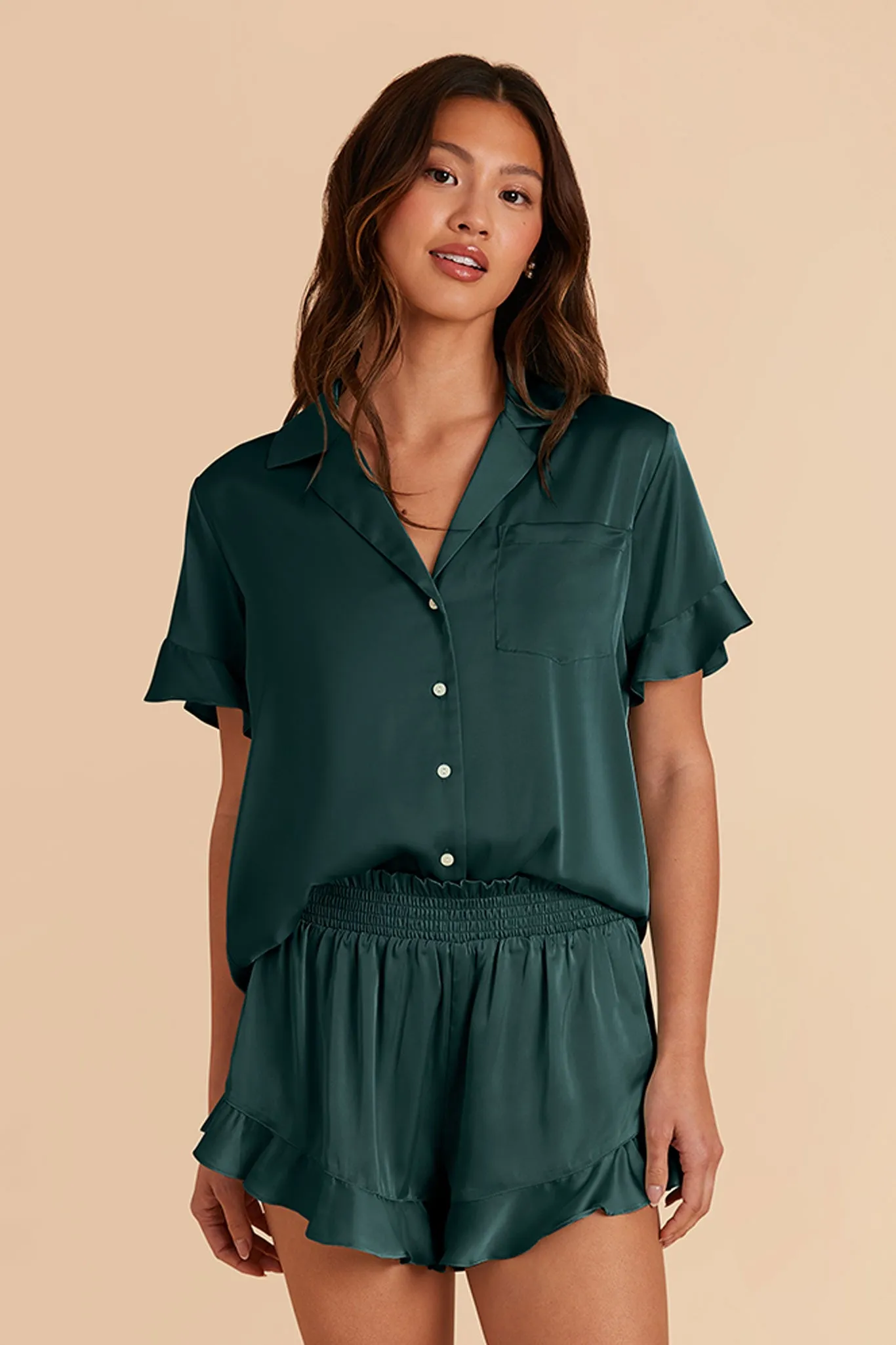 Esther Matte Satin Pajama Set - Emerald sold by Birdy Grey