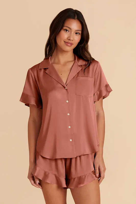 Esther Matte Satin Pajama Set - Desert Rose sold by Birdy Grey