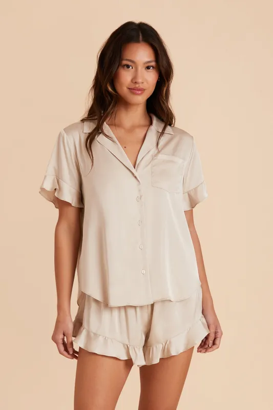 Esther Matte Satin Pajama Set - Neutral Champagne sold by Birdy Grey