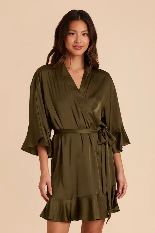 Kenny Matte Satin Robe - Olive sold by Birdy Grey