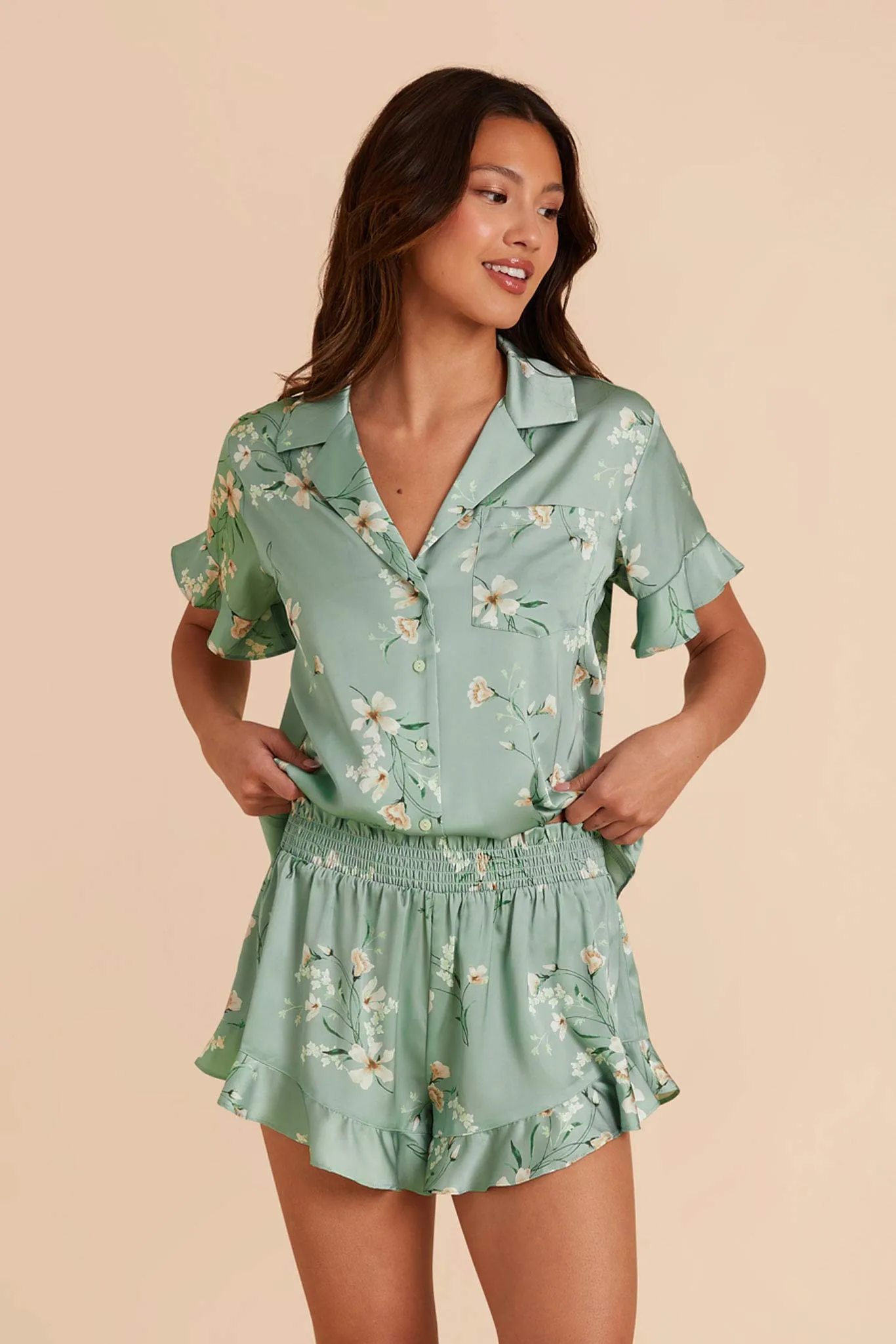 Esther Matte Satin Pajama Set - Sage Le Fleur sold by Birdy Grey product image thumbnail 5