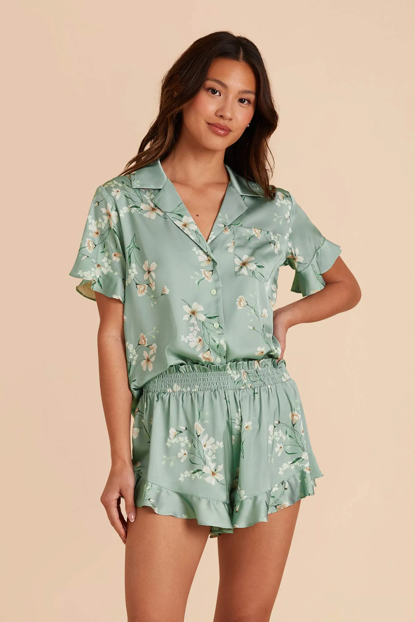 Esther Matte Satin Pajama Set - Sage Le Fleur sold by Birdy Grey product image thumbnail 4