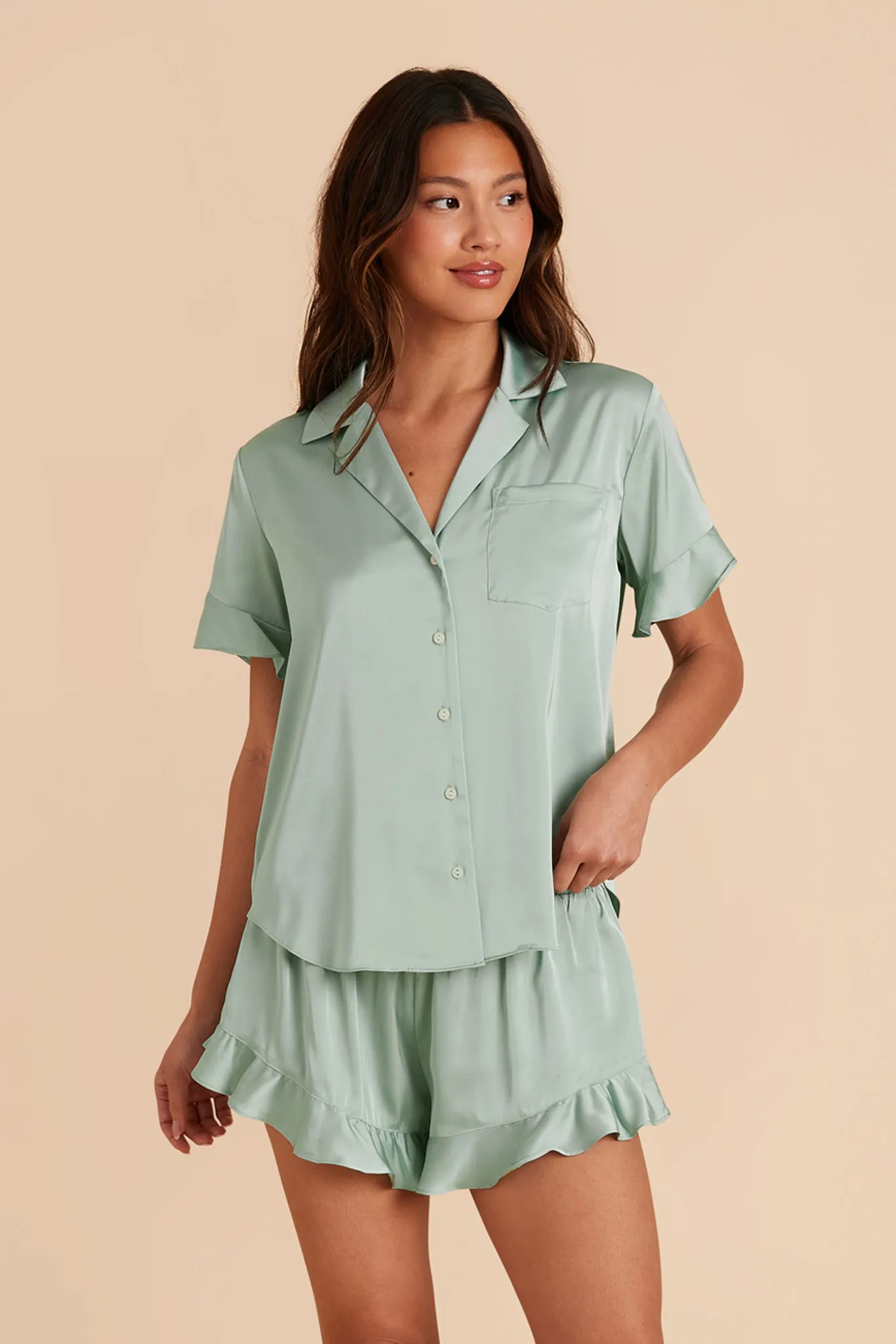 Esther Matte Satin Pajama Set - Sage sold by Birdy Grey