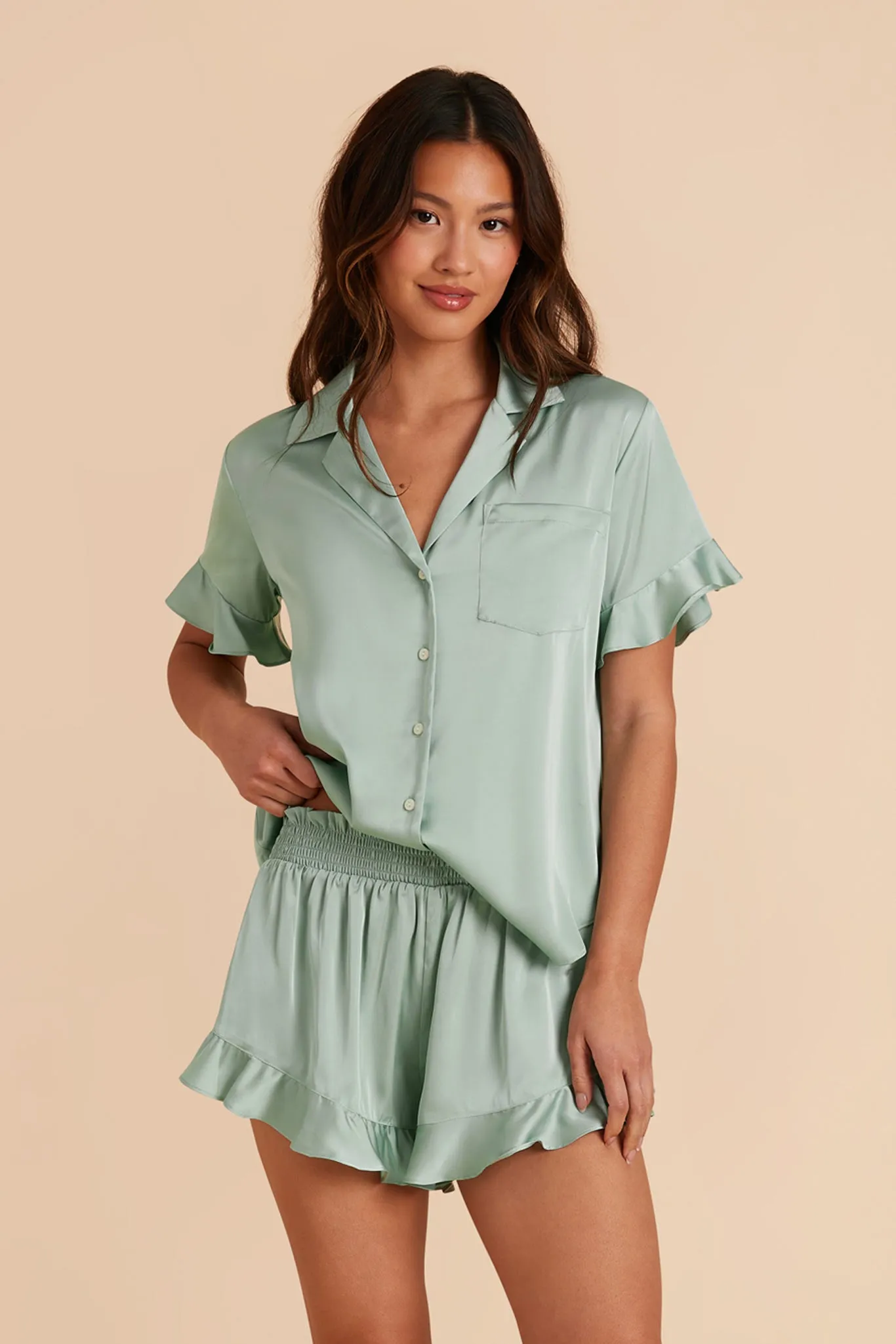 Esther Matte Satin Pajama Set - Sage sold by Birdy Grey product image thumbnail 5