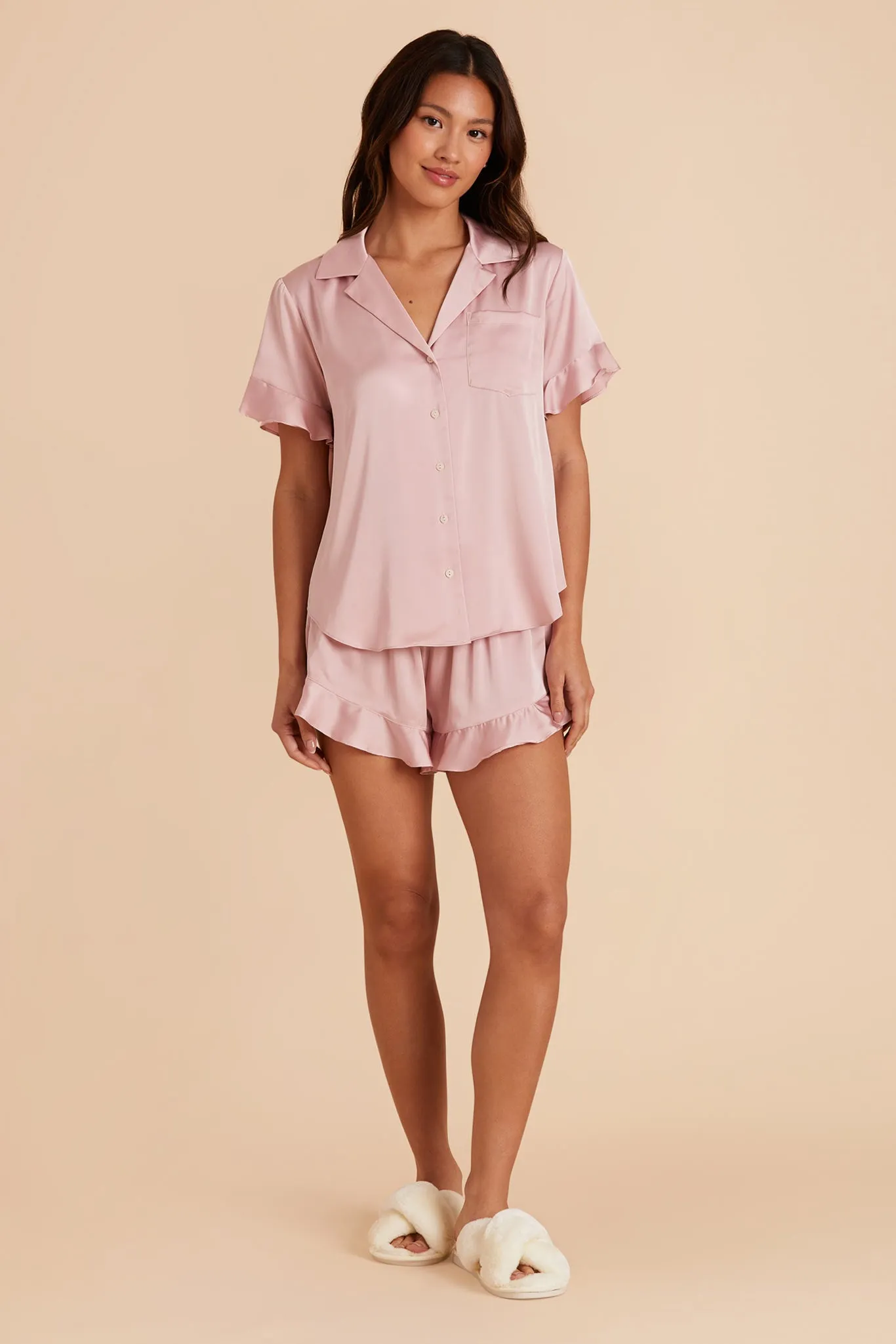 Esther Matte Satin Pajama Set - Dusty Pink sold by Birdy Grey product image thumbnail 5