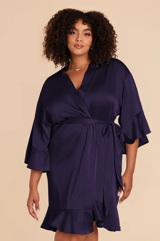 Kenny Matte Satin Robe - Navy sold by Birdy Grey