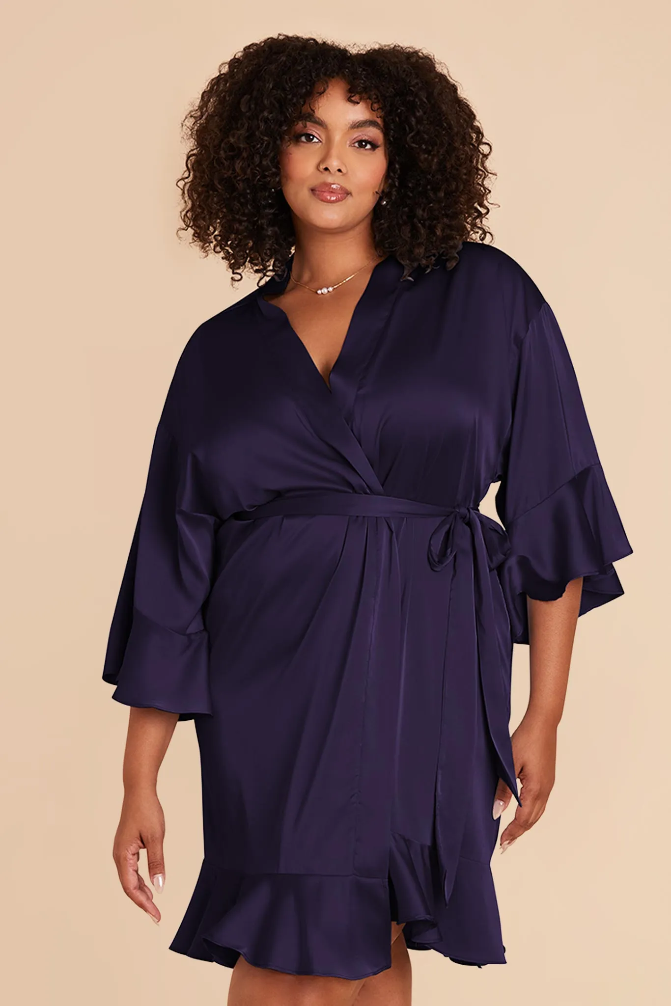 Kenny Matte Satin Robe - Navy sold by Birdy Grey