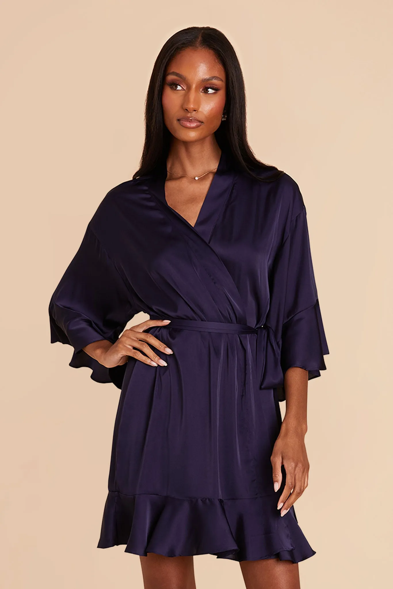 Kenny Matte Satin Robe - Navy sold by Birdy Grey product image thumbnail 3