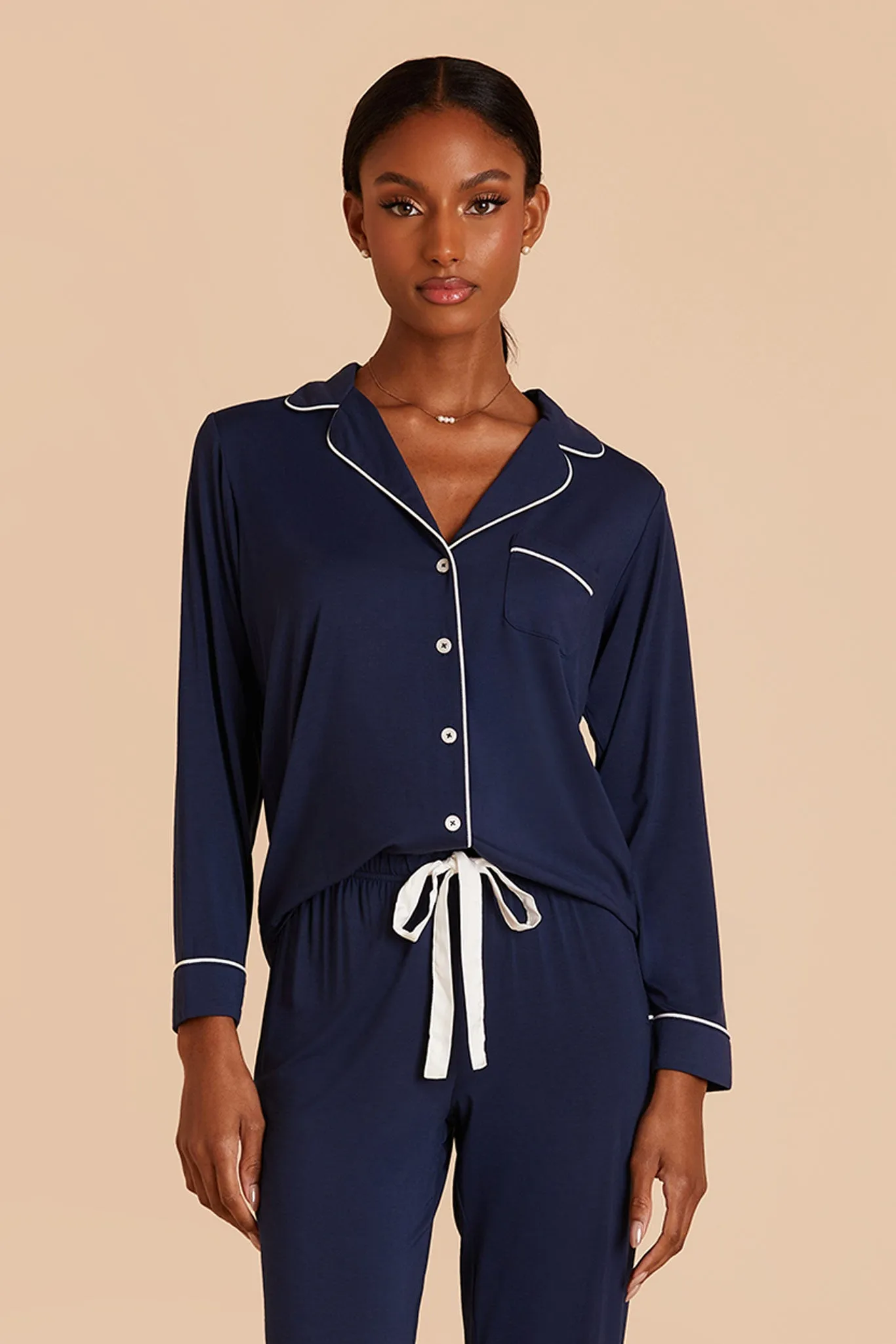 Jenna Bamboo Pajama Set - Navy sold by Birdy Grey product image thumbnail 3