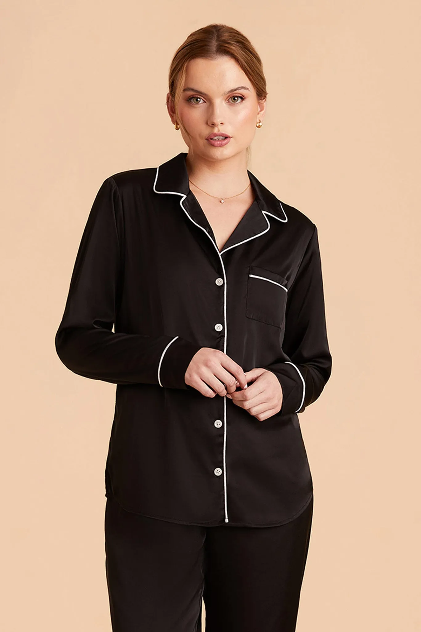Jenna Matte Satin Pajama Set - Black sold by Birdy Grey product image thumbnail 4