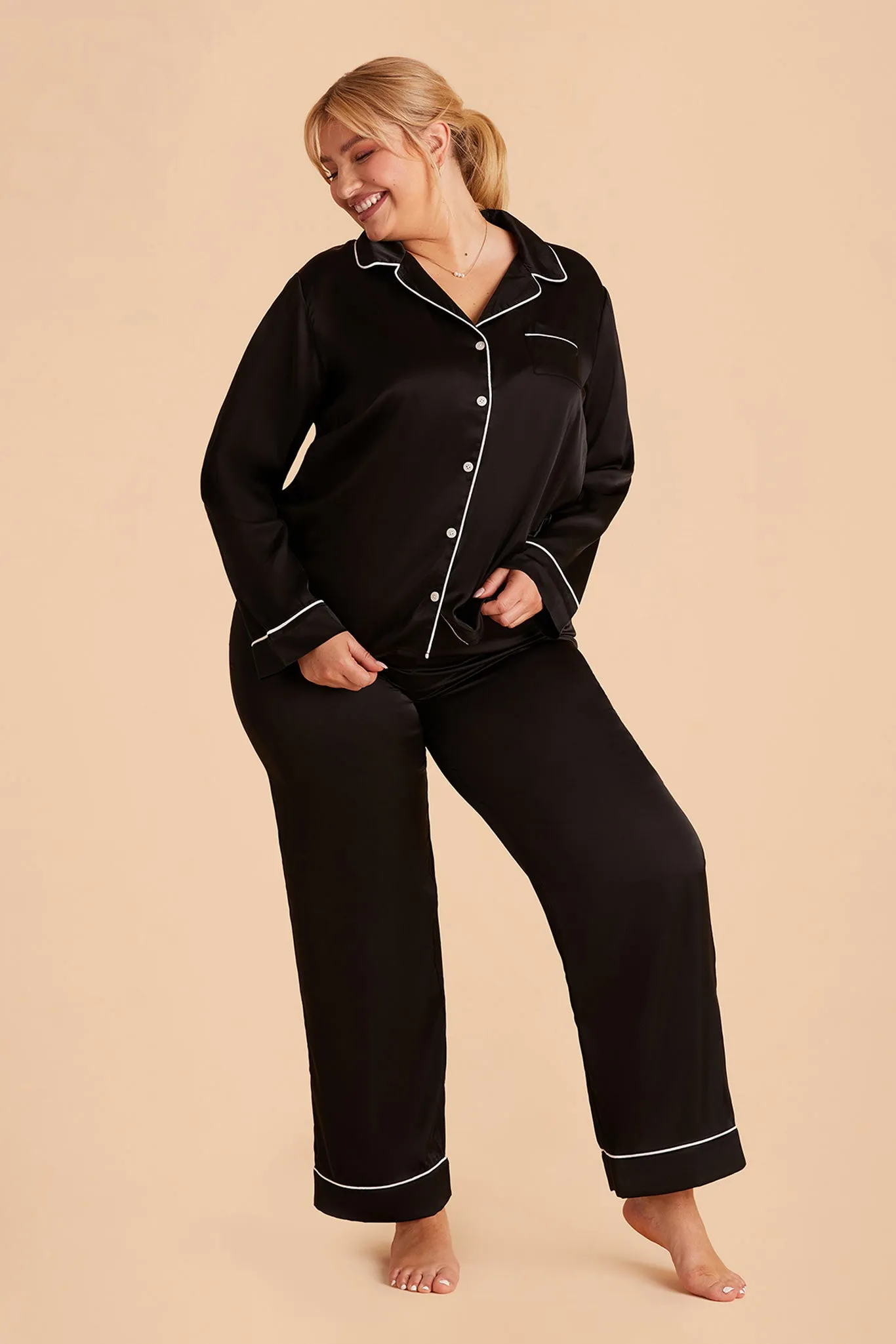Jenna Matte Satin Pajama Set - Black sold by Birdy Grey product image thumbnail 3