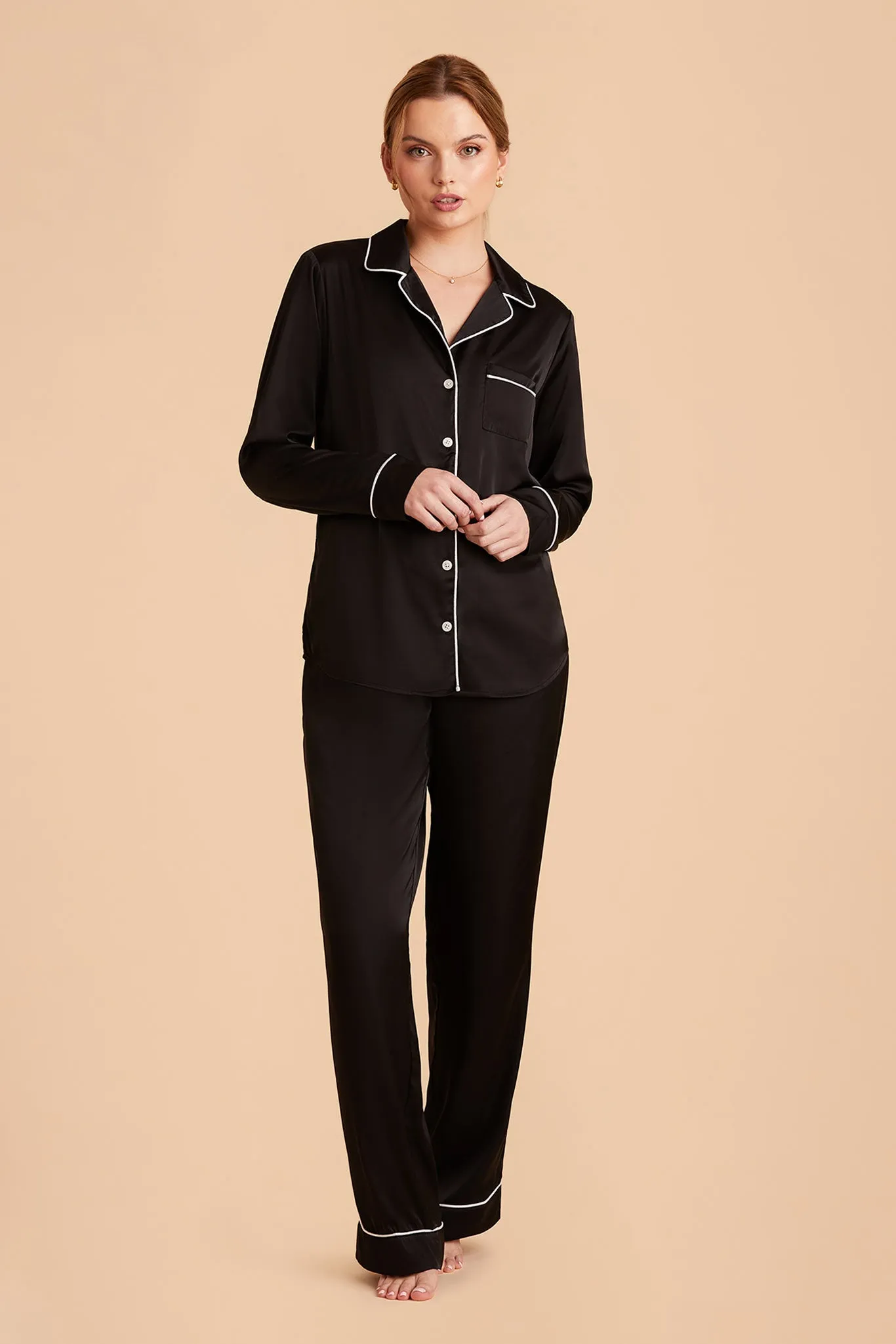 Jenna Matte Satin Pajama Set - Black sold by Birdy Grey product image thumbnail 5