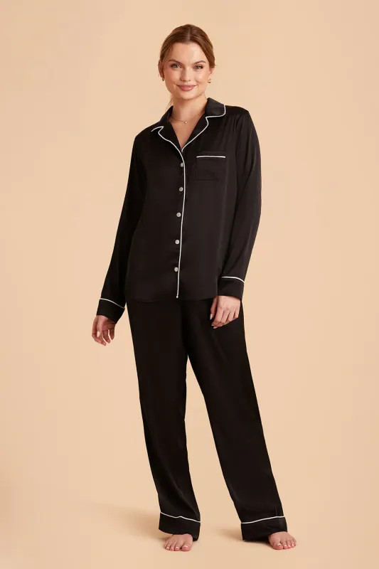 Jenna Matte Satin Pajama Set - Black sold by Birdy Grey