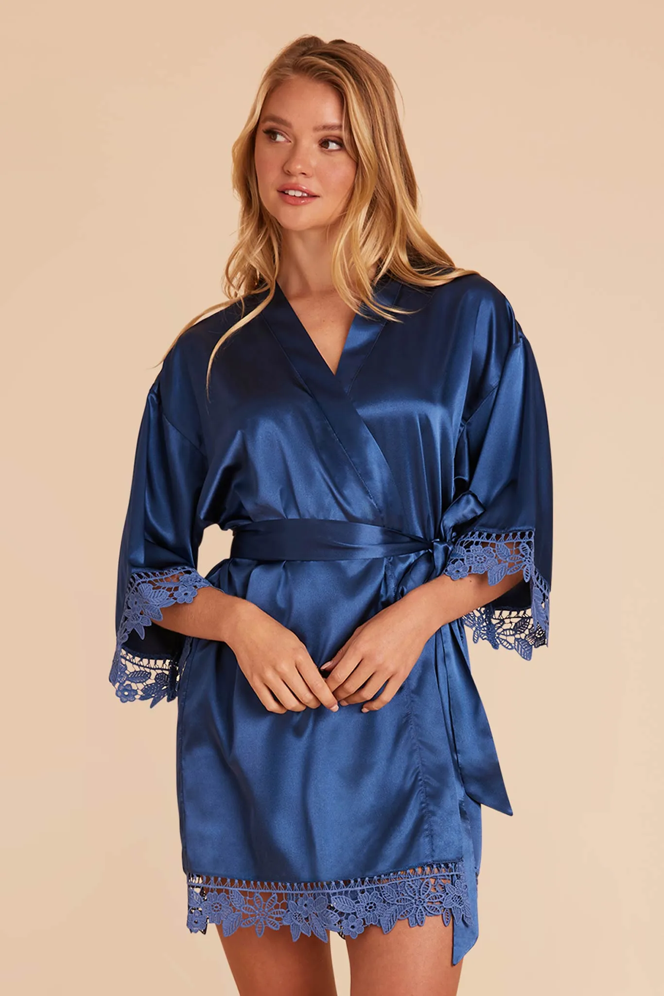 Claudine Shiny Satin Robe - Slate Blue sold by Birdy Grey product image thumbnail 3