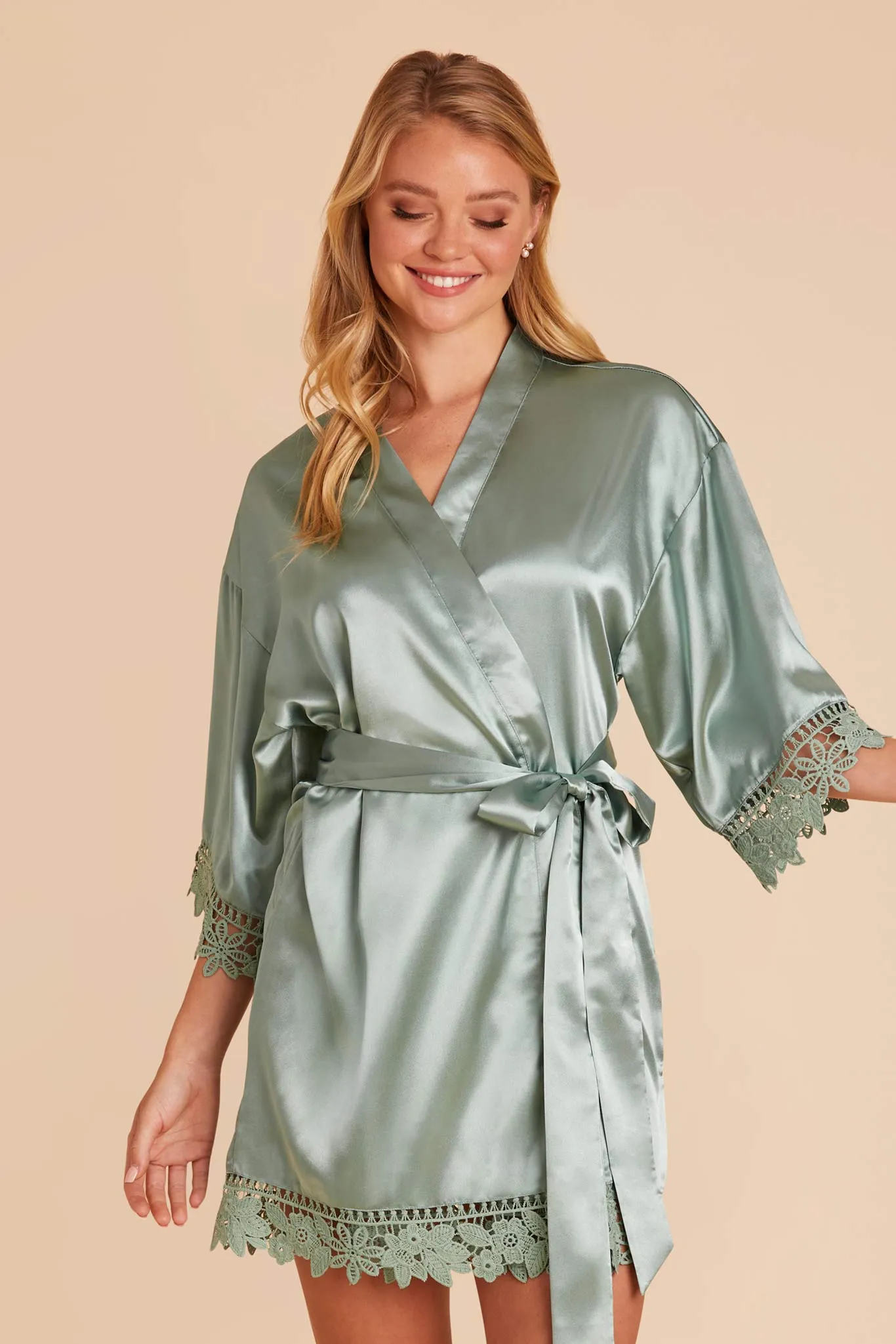 Claudine Shiny Satin Robe - Sea Glass sold by Birdy Grey product image thumbnail 3