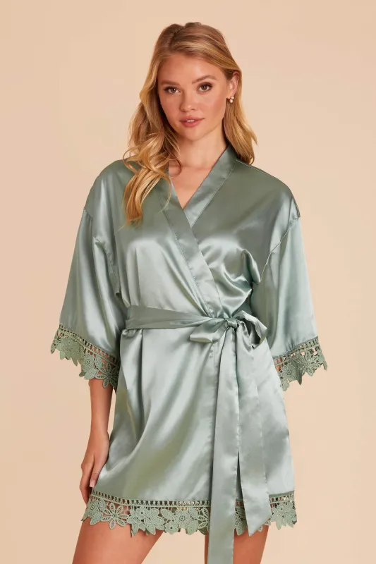Claudine Shiny Satin Robe - Sea Glass sold by Birdy Grey