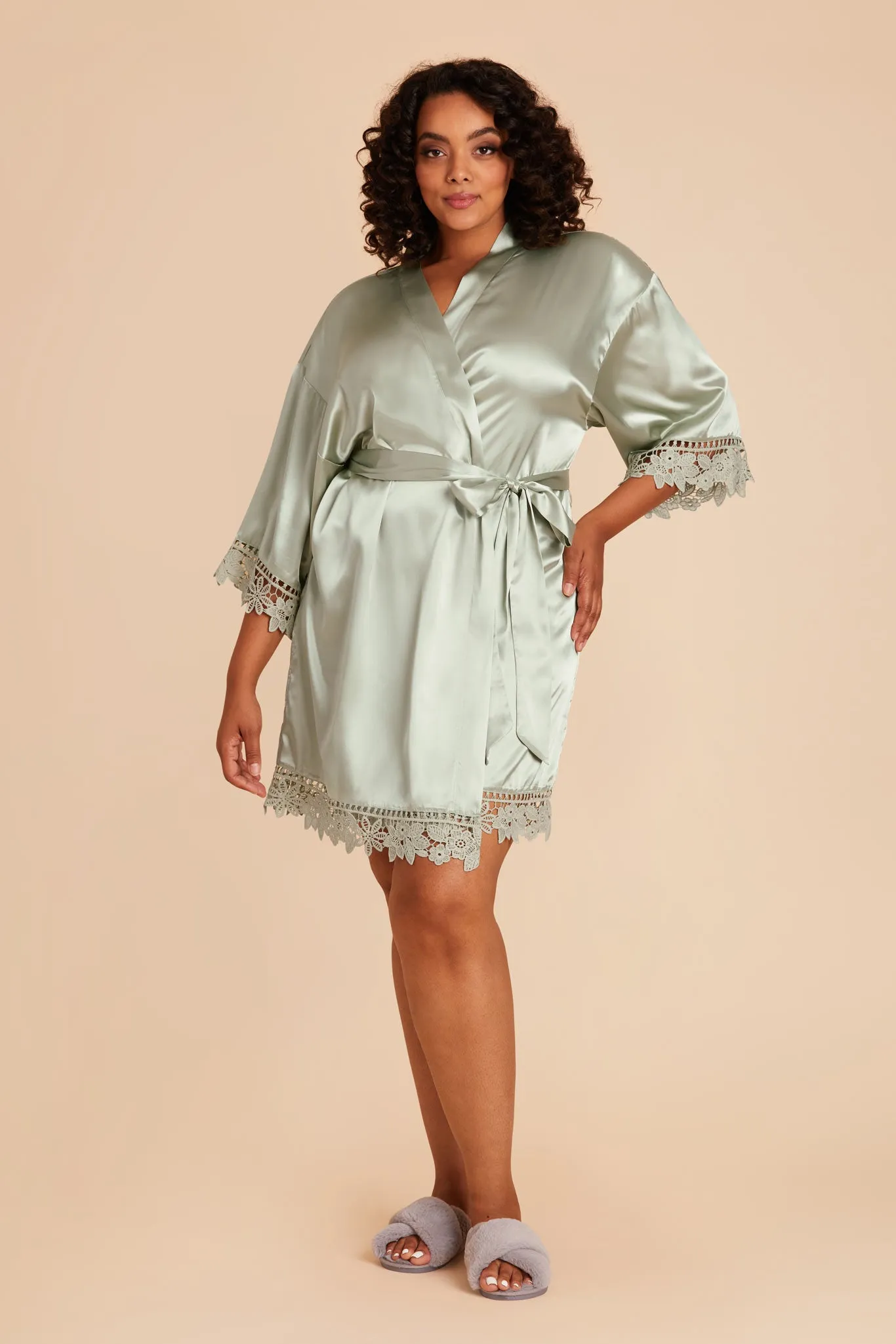 Claudine Shiny Satin Robe - Sage sold by Birdy Grey product image thumbnail 4